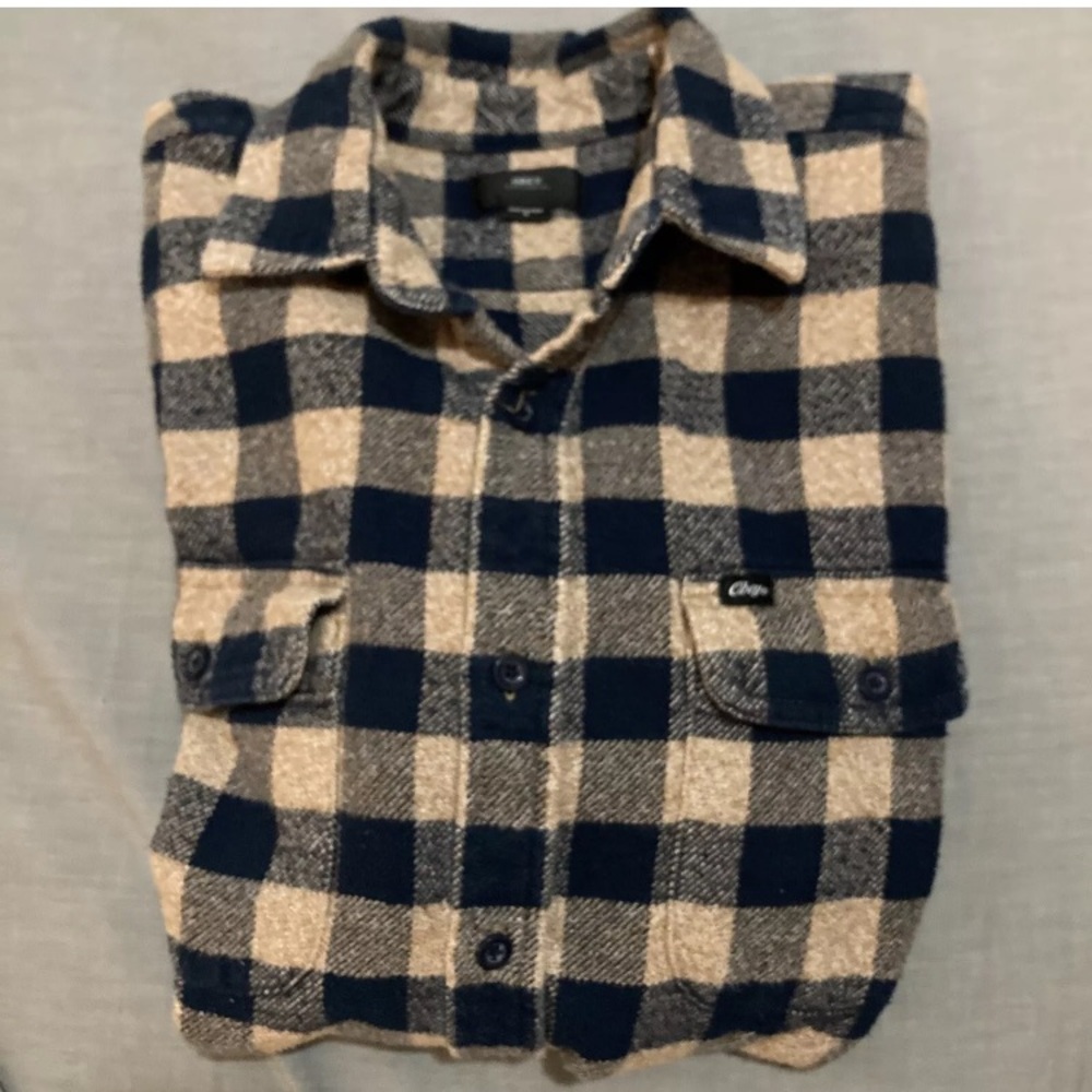 Mens Obey Shirt Flannel Check Navy Brown Small